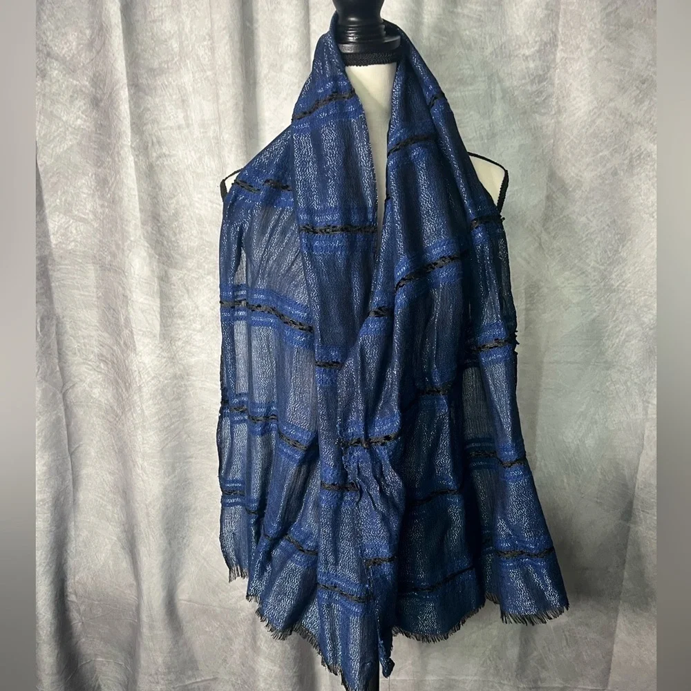 Elegant Blue, Black, Gray and Silver Scarf